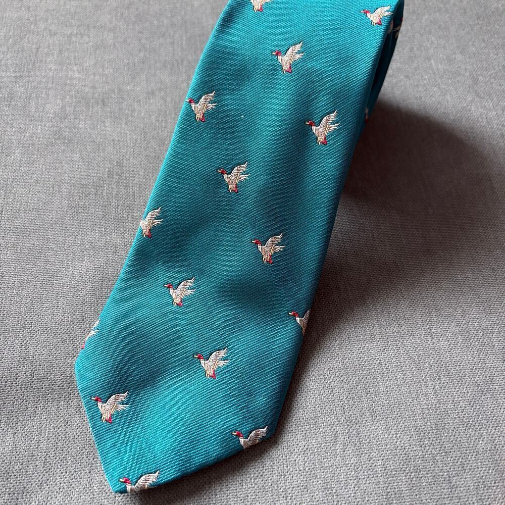 Michael Reed Silk Tie Teal Mallard Duck Novelty Necktie Mens